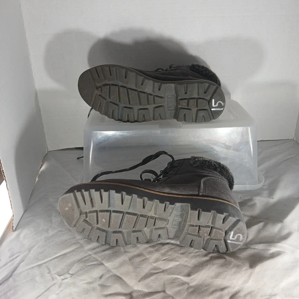 ana A New Approach Womens Grey Faux Suede Faux Fur Trim Hiking Boots Size‎ 6